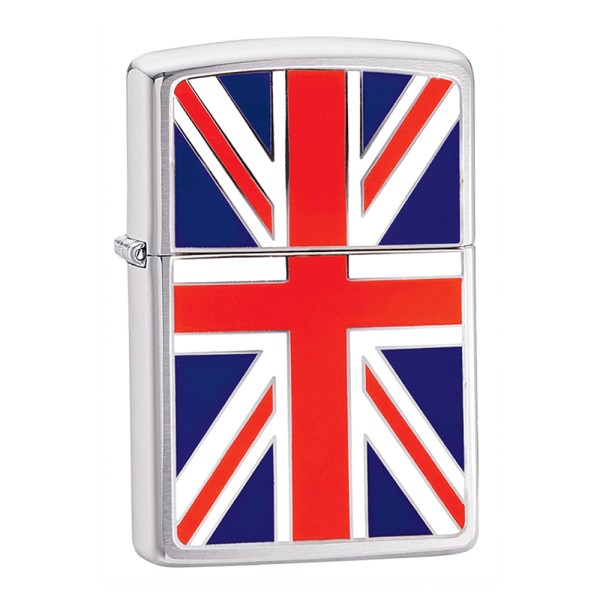 Zippo Brushed Chrome Lighter Union Jack Emblem