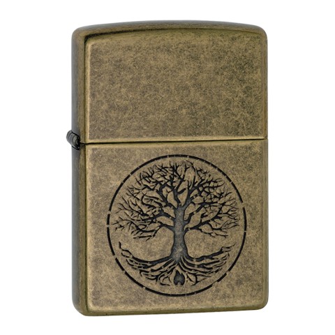 Zippo Lighter Antique Brass - Tree Of Life