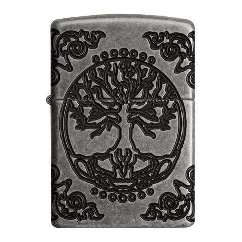 Zippo Lighter Antique Silver Plate, Armor, Tree Of Life