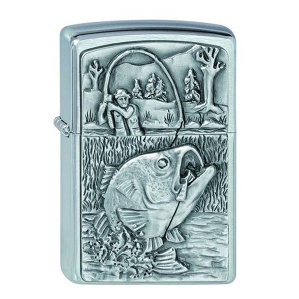 Zippo Lighter Brushed Chrome Bass Fishing Emblem