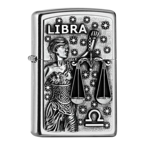 Zippo Lighter Street Chrome PL 207 LIBRA Tierkr V19 Emble