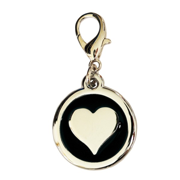 Enamelled Metal Pet Tag Heart Inlay Round 25mm