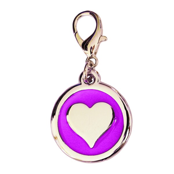 Enamelled Metal Pet Tag Heart Inlay Round 25mm