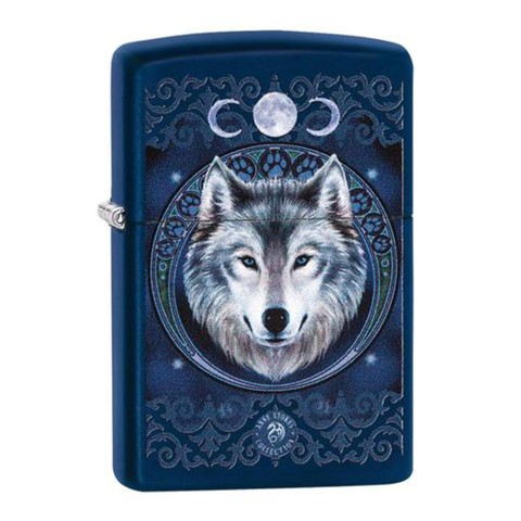 Zippo Lighter Navy Blue Matte, Anne Stokes, Wolf Image