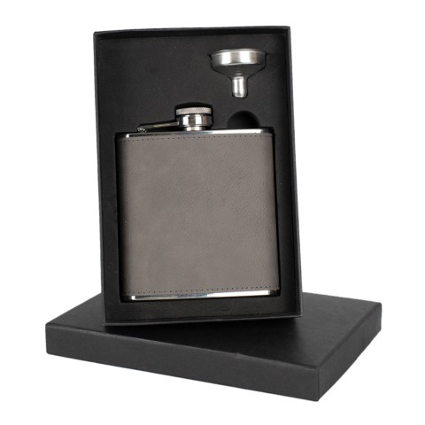 Stainless Steel Hip Flask Grey PU 6oz Includes Gift Box &...