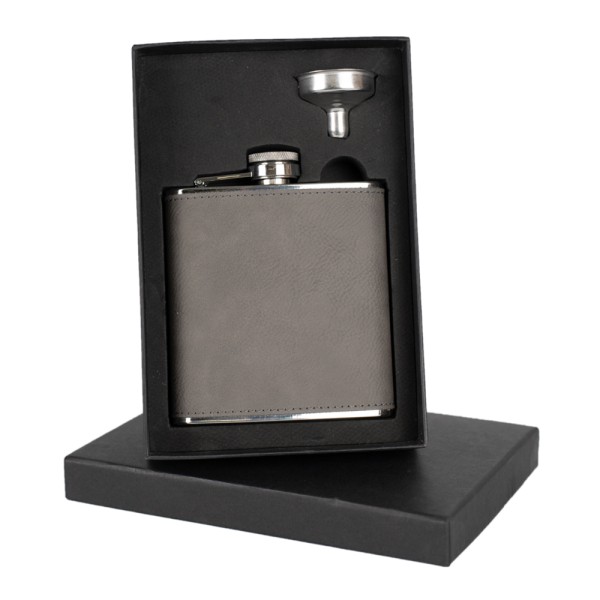 Stainless Steel Hip Flask Grey PU 6oz Includes...