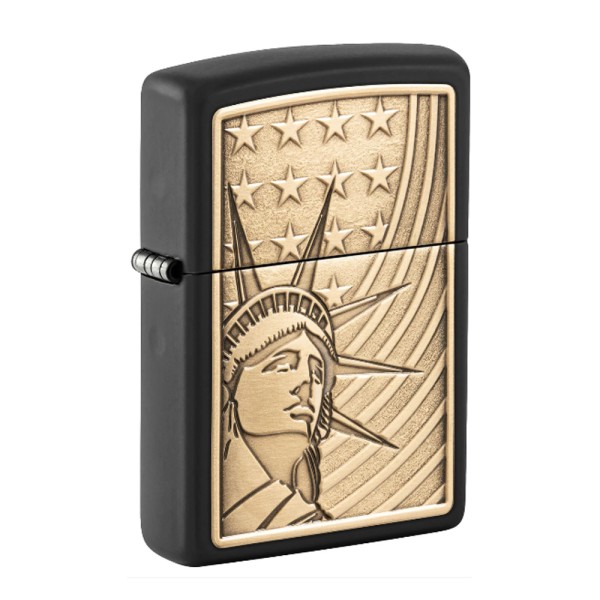 Zippo Lighter Black Matte Liberty & Flag