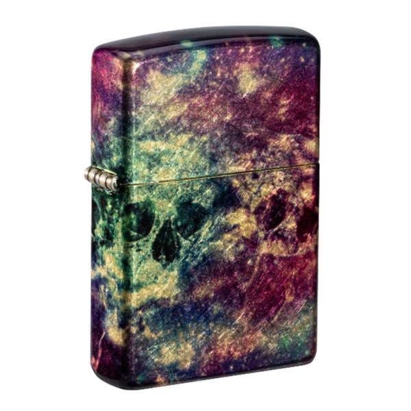 Zippo Lighter Tumbled Brass Galaxy Skull Design