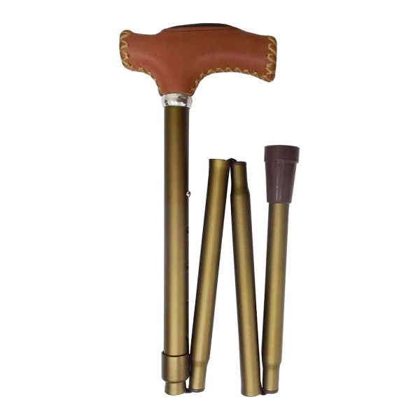 Four Fold Walking Stick Antique Gold With Brown...