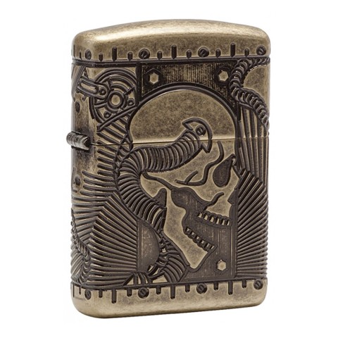 Zippo Lighter Antique Brass - Armor Steam Punk Skull