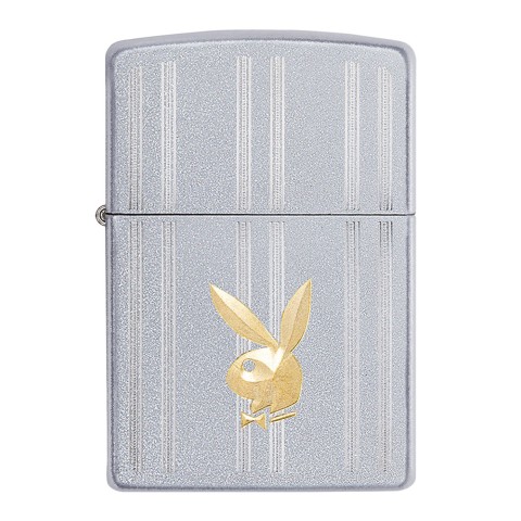Zippo Lighter Satin Chrome Playboy Strips And Bunny Head