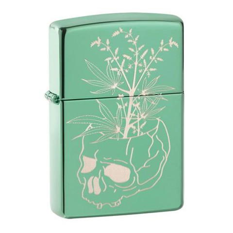 Zippo Lighter High Polish Green, Skull with Plant