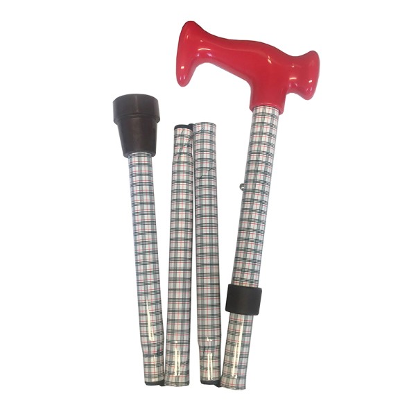 Four Fold Walking Stick Red Black Check with...