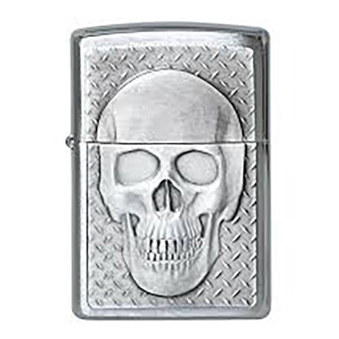Zippo Lighter Brushed Chrome Skull Design