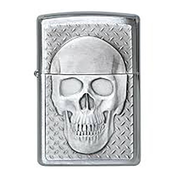 Zippo Lighter Brushed Chrome Skull Design