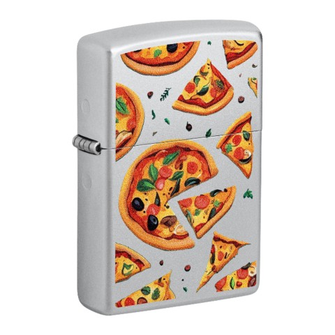 Zippo Lighter Satin Chrome Pizza Design